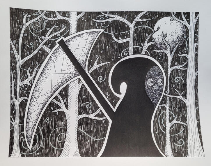 The Reaper - 2023 - Fine Liner, Ink &amp; Marker on Paper